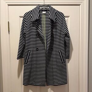 CAbi Navy and White Striped Trench Coat